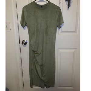 velvet army green body con dress